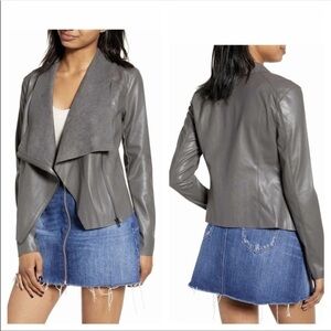 Blank NYC Drape Front Faux Leather Grey Moto Jacket, size S